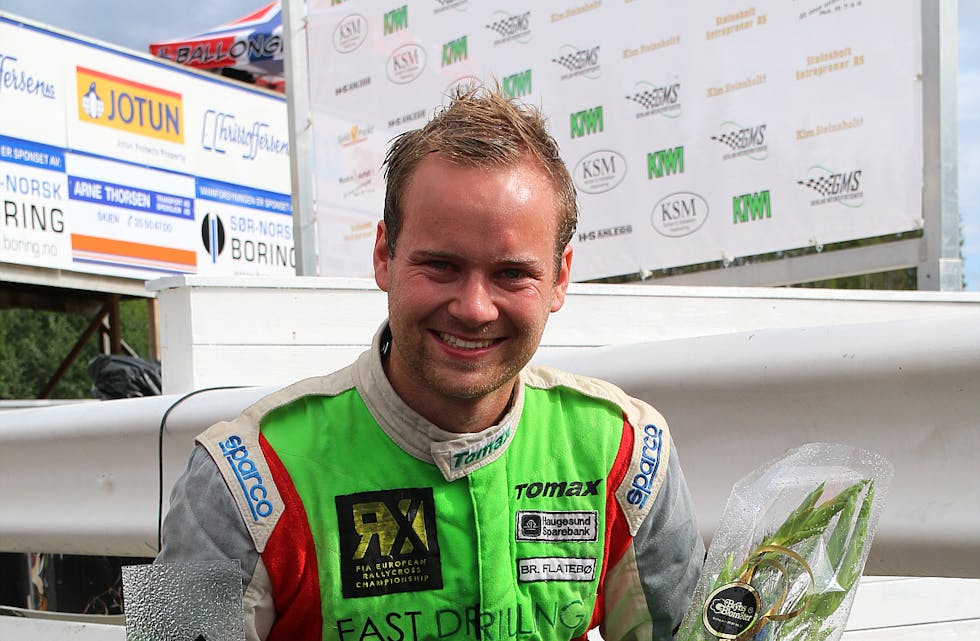 Daniel Holten frå NMK Vikedal tok gull under fjerde runde i NM rallycross i Skien. Foto: Rune Johannesen