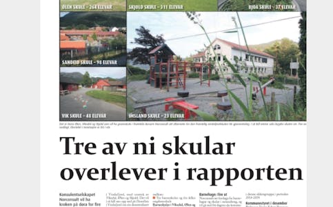 Norconsult sin rapport om skular og barnehagar i Vindafjord skaper stor debatt.
Faksimile: Oppslag i Grannar 23. september i år