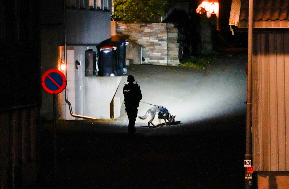Politiet gjorde undersøkingar i Kongsberg sentrum. Foto: Håkon Mosvold Larsen / NTB / NPK