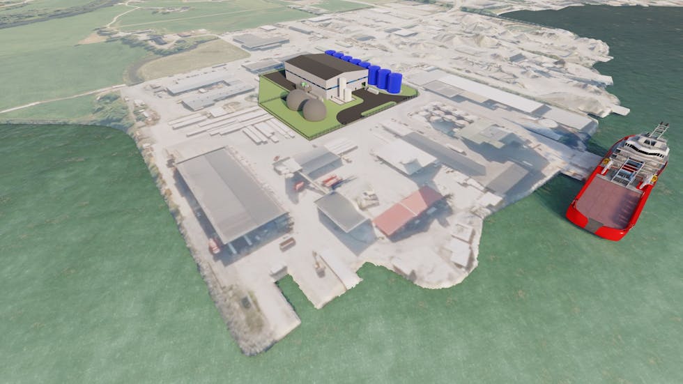 Slik vil Renevo sin biogassfabrikk bli plassert på Tongane industriområde i Etne.
ILLUSTRASJON: RENEVO AS