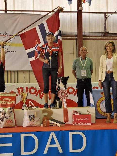 Kjellaug Selsaas og border collien Nelly tok bronse i VM i konkurranselydnad i Oviedo i Spania. 