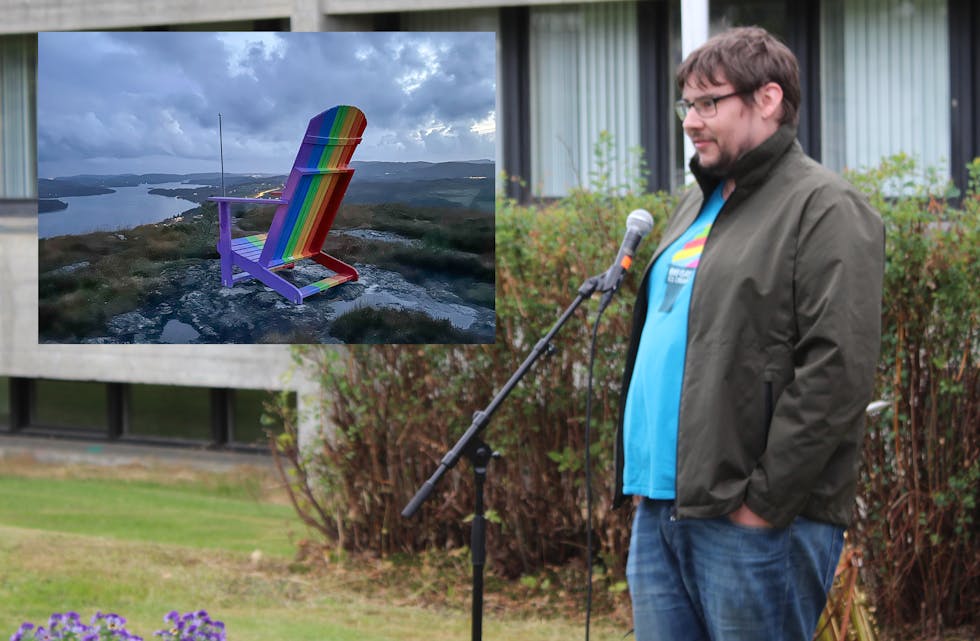Erling Storesund frå Etne tar til motmele mot forfatteren av et leserinnlegg som er kritisk til bruk av regnbue-fargene på stolen som nylig ble plassert på Haukaberg i Skjold. ARKIVFOTO