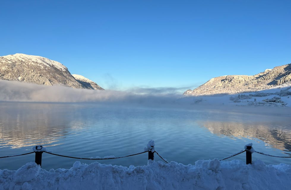 Magisk vinterstemning! Ølensfjorden mandag formiddag. 
Foto: Torunn Hadland Susort