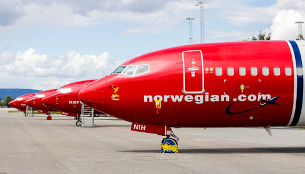 Parkerte Norwegian-fly kan bli ein realitet i sommar om ikkje pilotane kjem til semje med Norwegian i lønnsoppgjeret. Foto: Vidar Ruud / NTB/ NPK